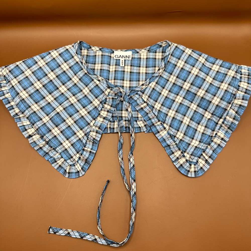 Ganni Plaid Collar with Ruffle in Blue